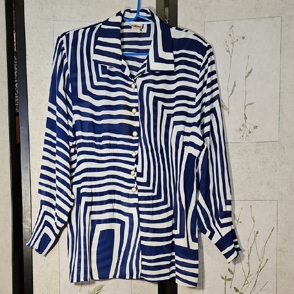 SAM Blue and White Graphic Button Down Shirt - Picture 1 of 6